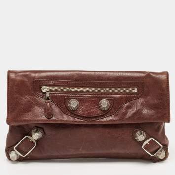 Pre Owned Balenciaga Brown Leather GSH Envelope Flap Clutch