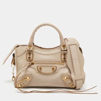 Pre Owned Balenciaga Beige Leather Mini Classic Metallic Edge City Bag