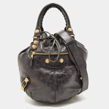 Pre Owned Balenciaga Black Leather GGH PomPon Bag