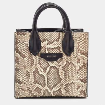 Pre Owned Balenciaga Black/Beige Python and Leather Mini All Afternoon Tote