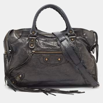 Pre Owned Balenciaga Black Lambskin Leather Giant 12 Gold Motorcycle City Bag