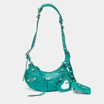 Pre Owned Balenciaga Green Croc Embossed Leather XS Le Cagole Shoulder Bag