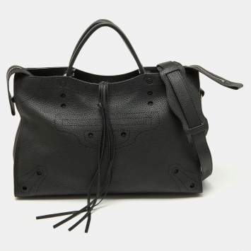 Pre Owned Balenciaga Black Leather Blackout City Tote