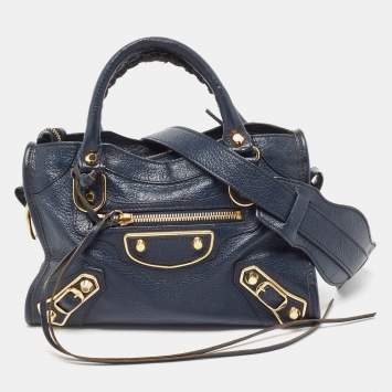 Pre Owned Balenciaga Dark Blue Leather Mini Classic City Tote