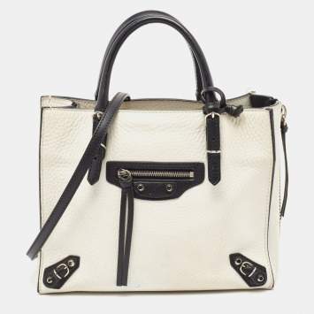 Pre Owned Balenciaga White Leather Mini Papier A4 Tote Bag