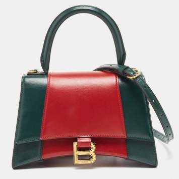 Pre Owned Balenciaga Green/Red Leather Small Hourglass Top Handle Bag