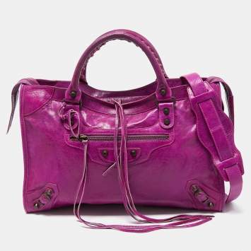 Pre Owned Balenciaga Purple Leather Motorcycle City Bag