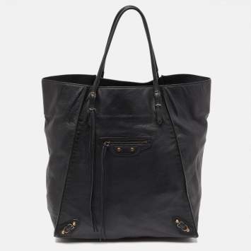 Pre Owned Balanciaga Black Leather Papier A5 Tote