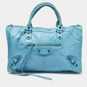 Pre Owned Balenciaga Light Blue Leather RH Work Tote