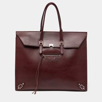 Pre Owned Balenciaga Burgundy Leather Papier Flap Tote