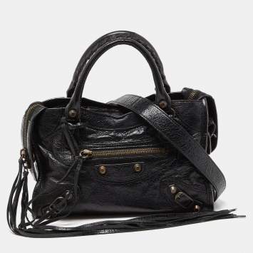 Pre Owned Balenciaga Black Leather Mini City Bag