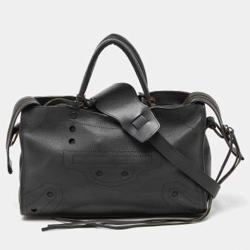 Pre Owned Balenciaga Grey Perforated Leather Small Blackout Hardware City Tote