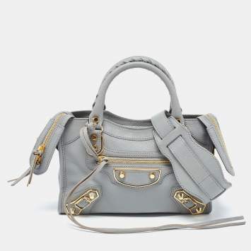 Pre Owned  Balenciaga Grey Leather Mini Classic Metallic Edge City Bag