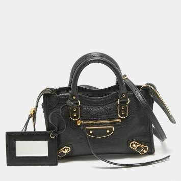 Pre Owned Balenciaga Black Leather Nano Metallic Edge City Tote