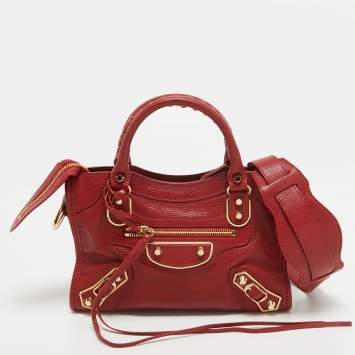 Pre Owned Balenciaga Red Leather Mini Classic Metallic Edge City Bag