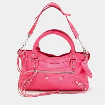 Pre Owned Balenciaga Neon Pink Leather Classic First Tote