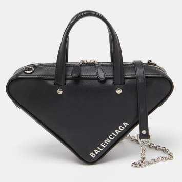 Pre Owned Balenciaga Black Leather XS Triangle Duffle Bag