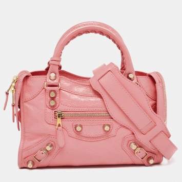 Pre Owned Balenciaga Coral Pink Leather Mini Classic City Bag