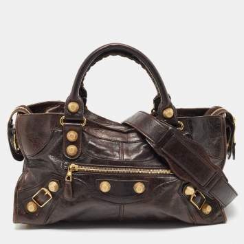 Pre Owned Balenciaga Dark Brown Leather GGH Part Time Bag