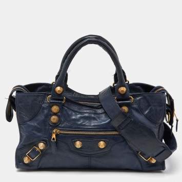 Pre Owned Balenciaga Bleu Persian Leather GGH Part Time Tote