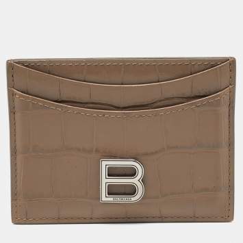 Pre Owned Balenciaga Beige Croc Embossed Leather Card Holder