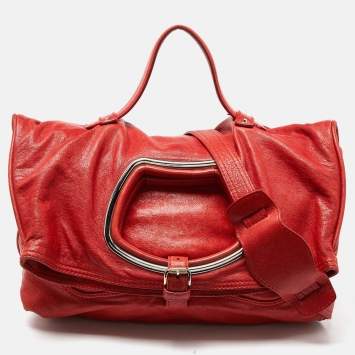Pre Owned Balenciaga Red Leather Convertible Bracelet Bag