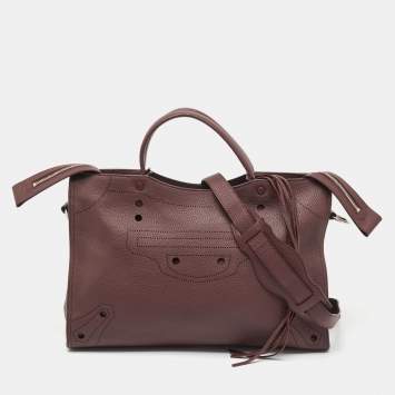 Pre Owned Balenciaga Burgundy Leather Blackout Classic City Bag