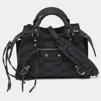 Pre Owned Balenciaga Black BB Monogram Canvas XS Neo Cagole Bag