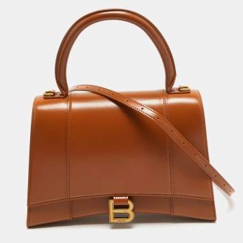 Pre Owned Balenciaga Brown Leather Medium Hourglass Top Handle Bag