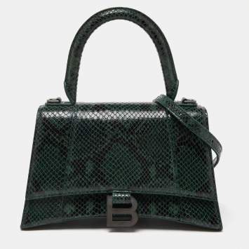 Pre Owned Balenciaga Green Snakeskin Embossed Leather Small Hourglass Top Handle Bag