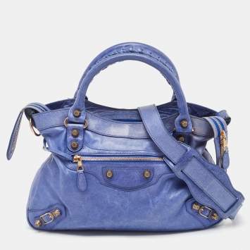 Pre Owned Balenciaga Blue Leather Rose Gold Hardware Classic Town Bag