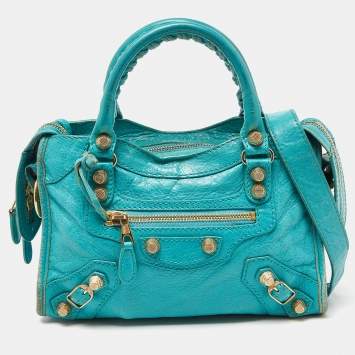 Pre Owned Balenciaga Bleu Tropical Leather Mini Classic City Bag