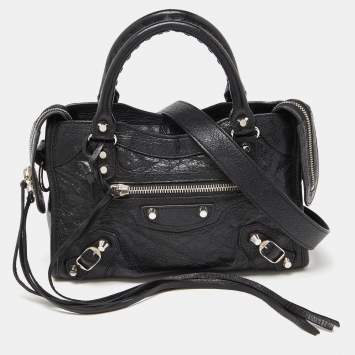 Pre Owned Balenciaga Black Leather Mini City Bag