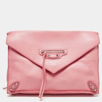 Pre Owned Balenciaga Pink Leather Papier Sight Clutch