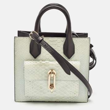 Pre Owned Balenciaga Mint Green/Black Python and Leather Mini Maillon All Afternoon Tote