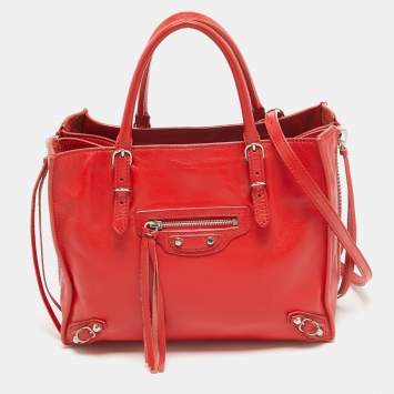 Pre Owned Balenciaga Red Leather Mini Papier A4 Tote