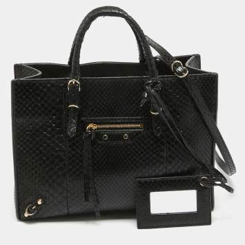 Pre Owned Balenciaga Black Python Papier A6 Zip Tote
