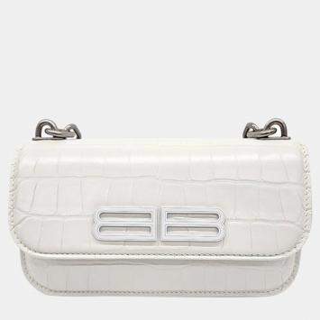 Pre Owned Balenciaga White Patterned Leather XS Gossip Shoulder Bag