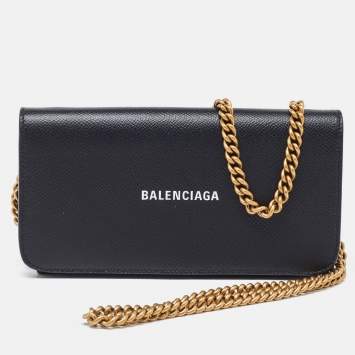 Pre Owned Balenciaga Black Leather Everyday Wallet on Chain