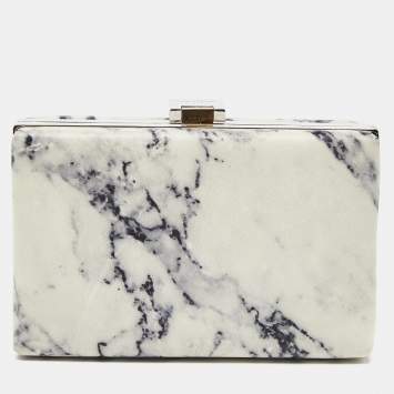 Pre Owned Balenciaga Off White/Black Marble Leather Le Dix Minaudiere Box Clutch 