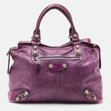 Pre Owned Balenciaga Purple Leather RTT GSH Bag