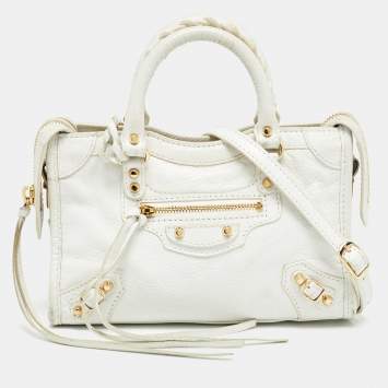 Pre Owned Balenciaga White Leather Nano Classic City Tote