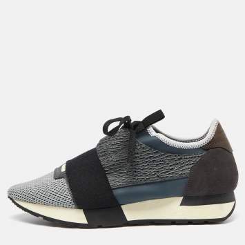 Pre Owned Balenciaga Tri Color Leather, Mesh and Suede Race Runner Sneakers Size 39