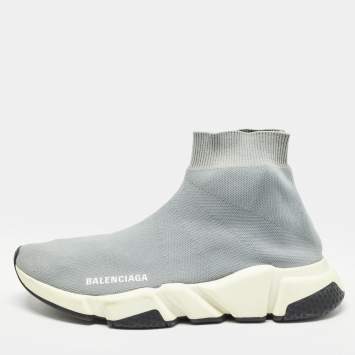 Pre Owned Balenciaga Grey Knit Fabric Speed Trainer Sneakers Size 39