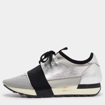 Pre Owned Balenciaga Tricolor Leather and Neoprene Race Runner Sneakers Size 38