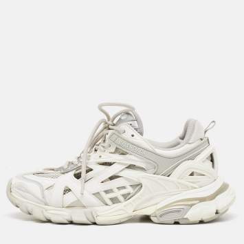 Pre Owned Balenciaga White/Grey Faux Leather and Mesh Track 2 Sneakers Size 39