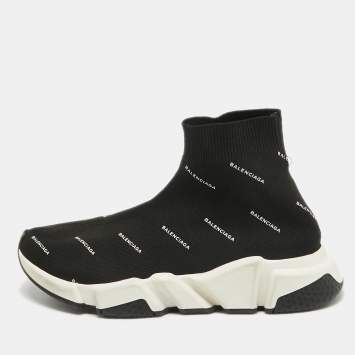 Pre Owned Balenciaga Black Knit Speed Trainer Sneakers Size 38