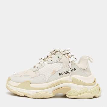 Pre Owned Balenciaga Grey Nubuck and Mesh Triple S Sneakers Size 37