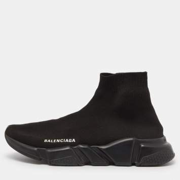 Pre Owned Balenciaga Black Knit Fabric Speed Trainer High Top Sneakers Size 40