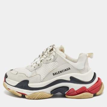 Pre Owned Balenciaga White/Grey Mesh and Nubuck Leather Triple S Sneakers Size 36